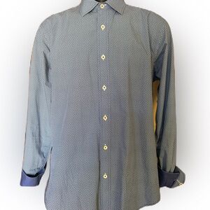 Bugatchi Men’s Blue and White Button Down Long Sleeve Shirt. Size Medium